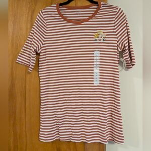 Duluth Trading Co Red and White Striped Longtail Tee With Elbow Sleeve